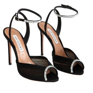 Aquazzura Black and Silver Embellished Heels